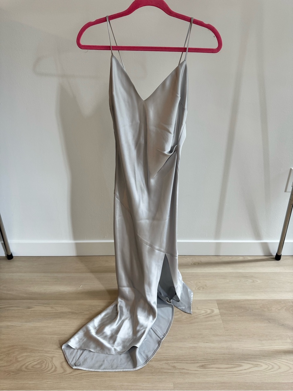ABS Allen Schwartz Silver Satin Asymmetrical Slip Dress
